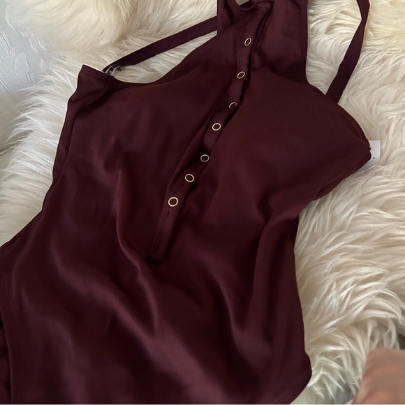 Robin Piccone Amy ribbed high neck snap button one piece swimsuit size 14 - Picture 9 of 11